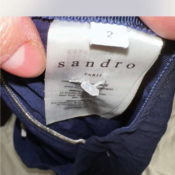 Sandro 100% silk Navy Tiered Mini Skirt with side zip size 2 - Picture 4 of 6